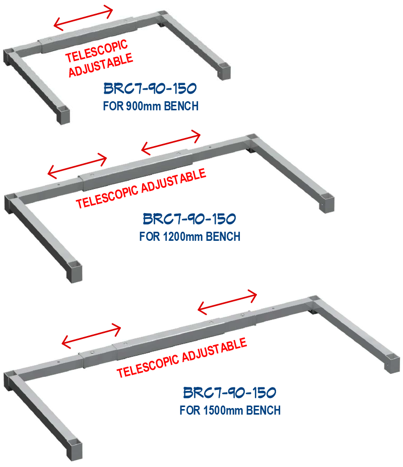 BRC7-90-150 - ADJUSTABLE BRACES TO FIT 900, 1200 AND 1500mm WIDTH STAINLESS STEEL BENCHES