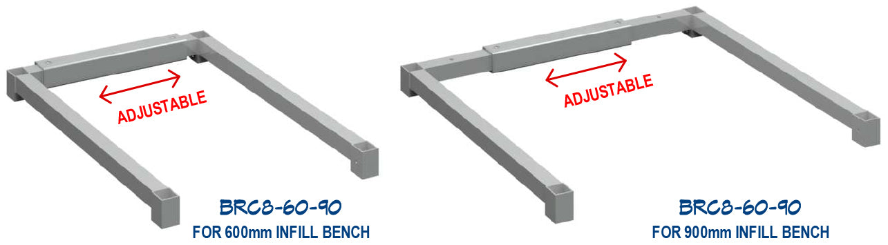 BRC87-60-90 - ADJUSTABLE BRACES TO FIT 900 AND 600mm WIDTH STAINLESS STEEL INFILL BENCHES