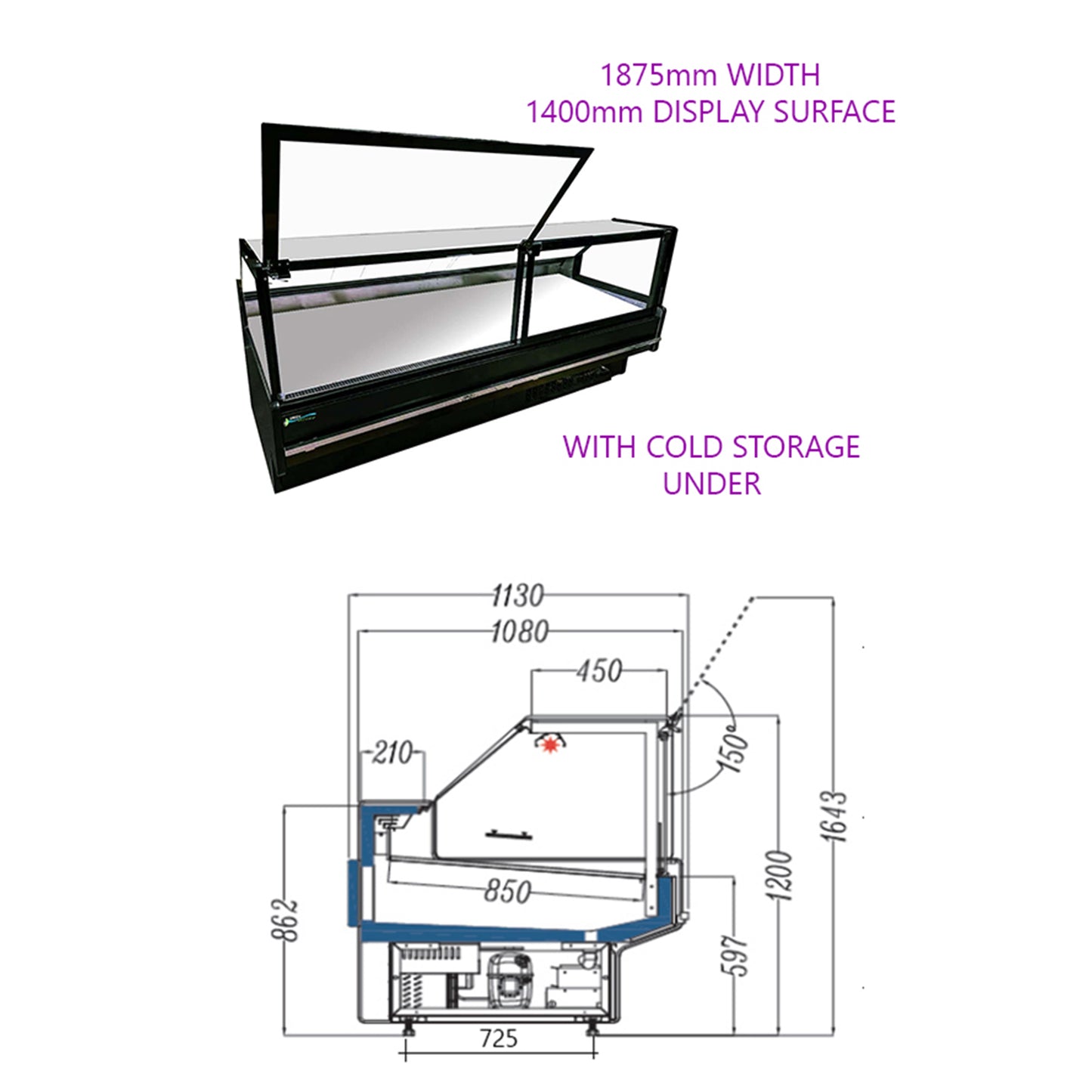 GLTVQT-1.87M LUXURY MEAT DELI CASE WITH LIFT GLASS