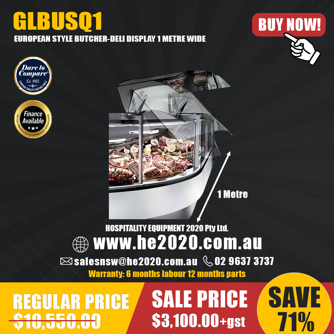 GLBUSQ1 EUROPEAN STYLE BUTCHER-DELI DISPLAY 1 METRE WIDE