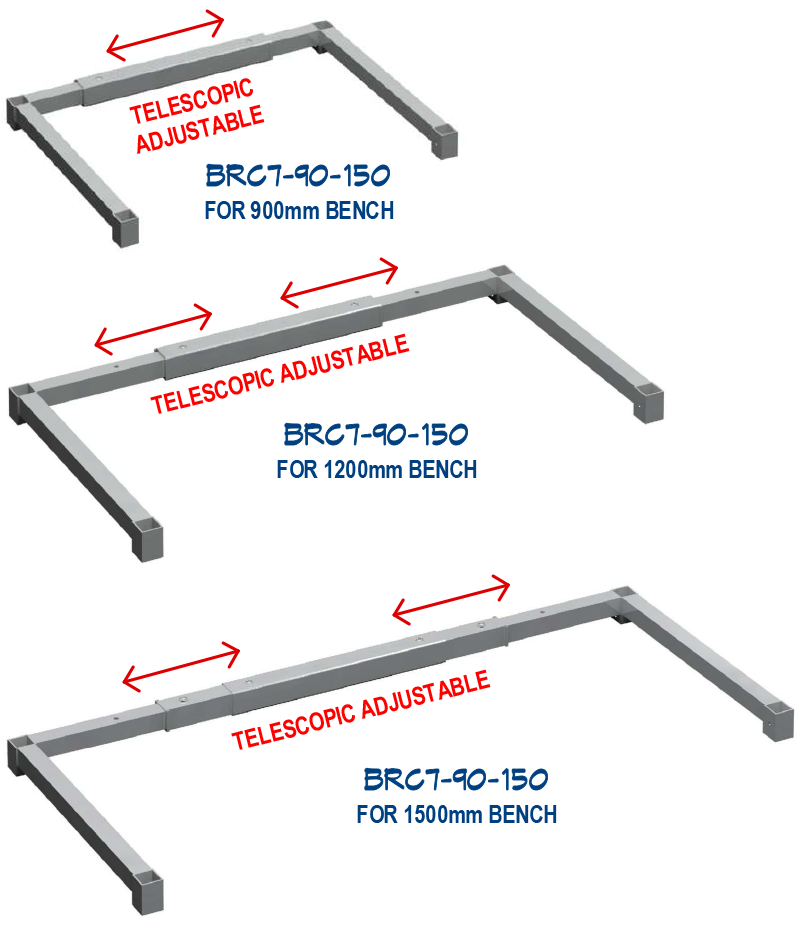 BRC7-90-150 - ADJUSTABLE BRACES TO FIT 900, 1200  AND 1500mm WIDTH STAINLESS STEEL BENCHES