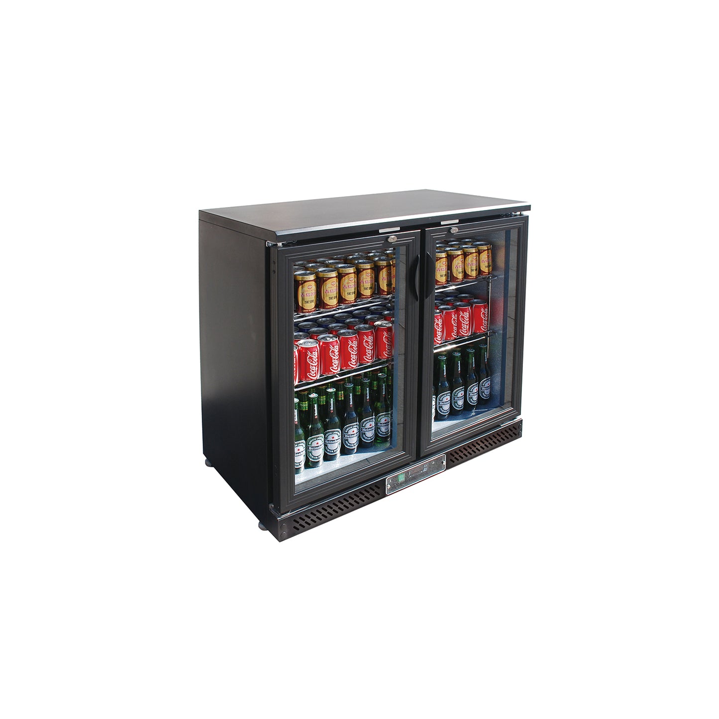 GLBE202A TWO DOOR VALUE BACK BAR FRIDGE 875MM 210 LITRE CAPACITY