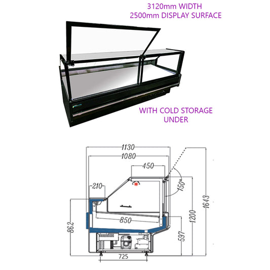 GLTVQT-3.2M - LUXURY  MEAT DELI CASE WITH LIFT GLASS